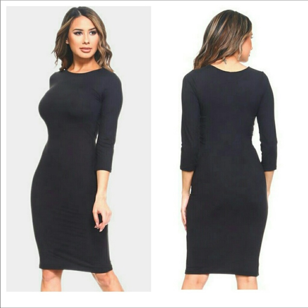 MUST GO! LAST ONE! Sz SMALL! Black 3/4 Sleeve Midi Dress